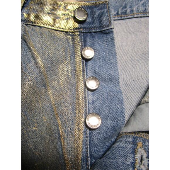 Universal Thread Women's Jeans Blue with Gold Glitter Curved Leg Pockets Size 8 - Picture 6 of 7
